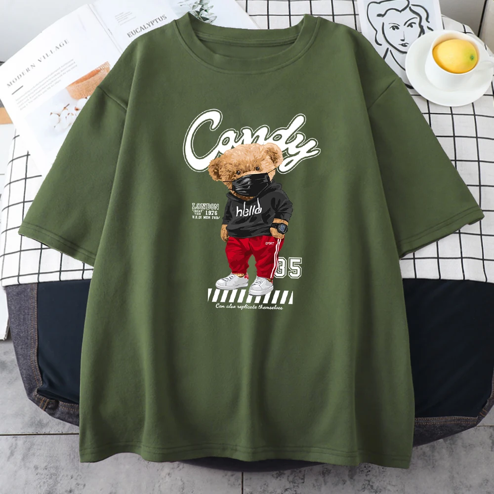 Hello I Am Candy Baby Bear Cotton Male Tee Top Short Sleeve Essential T-Shirts Oversized Tee Shirt Individual Comfortable Tshirt