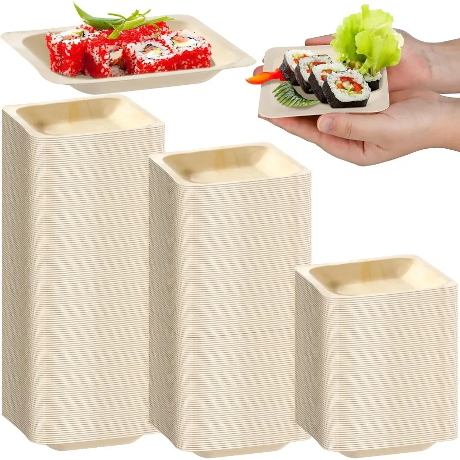 

300 шт. одноразовые квадратные тарелки с пальмовыми листьями, бамбуковые одноразовые тарелки, квадратные деревянные тарелки для дня рождения, свадьбы