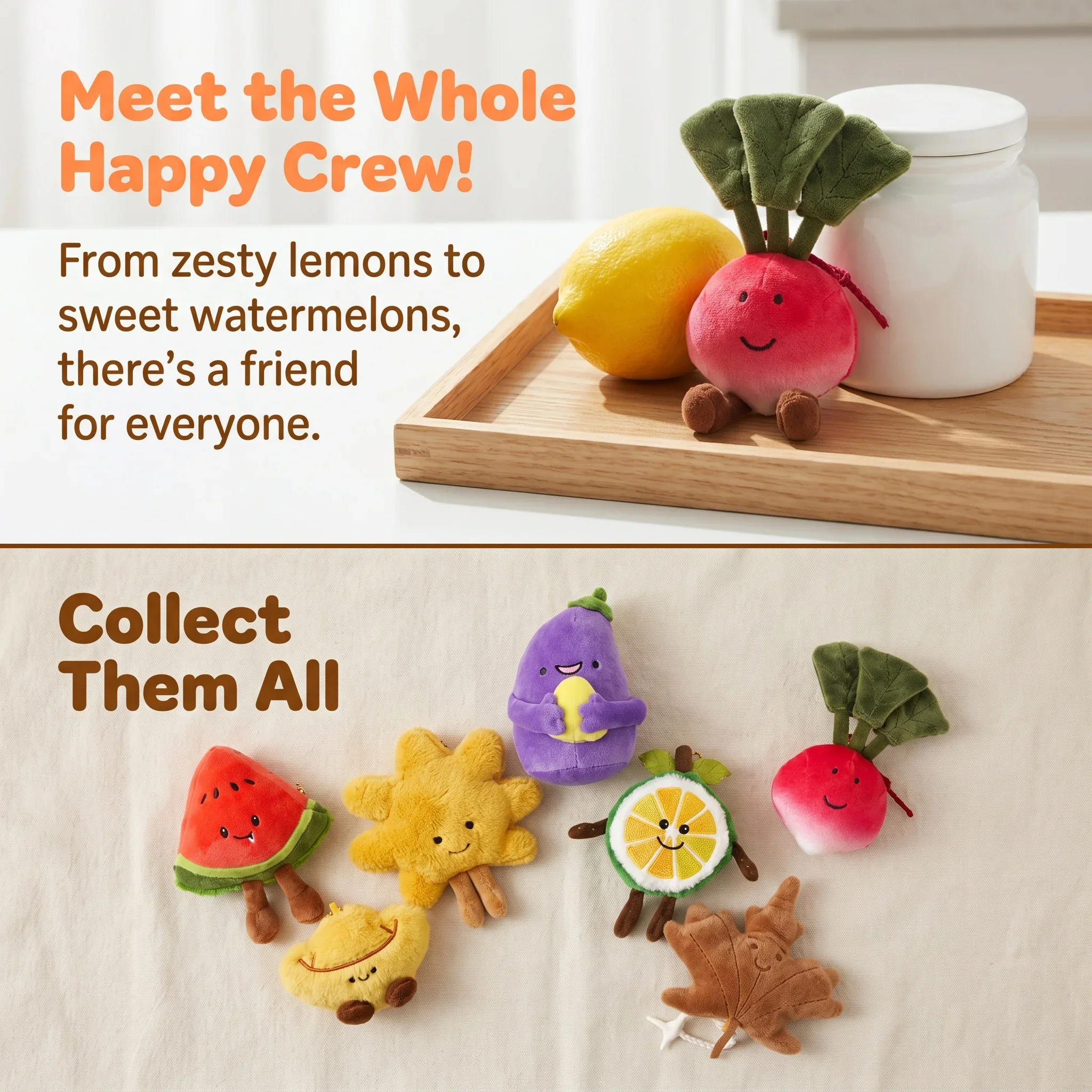 Cartoon Fruit Vegetable Plush Keychain, Cute Eggplant Radish Watermelon Lemon Doll Bag Charm Mini Stuffed Pendant Kids Gift