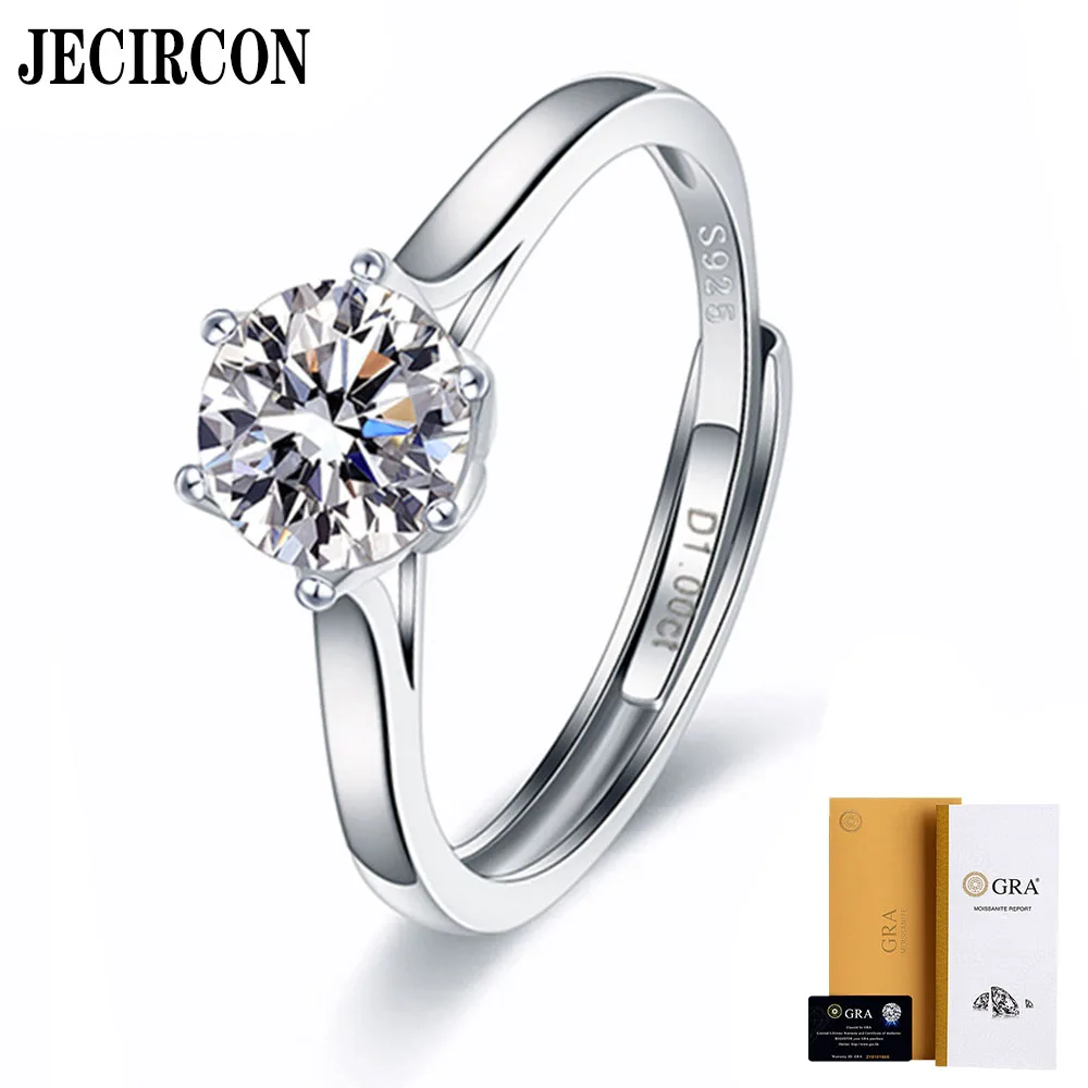 

JECIRCON Classic 6 Claw Crown 1 Carat Moissanite Open Ring S925 Sterling Silver Moissanite Diamond Ring Accessories for Women