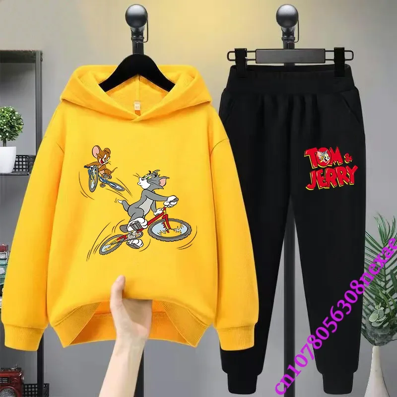 2024 New Disney Tom And Jerry Children's Set Spring And Autumn Cartoon Anime Boys And Girls Print Sports Top And Pants 2-piece