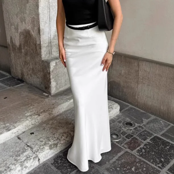 Women Solid Mermaid Skirts Ankle Lenth Fitted Skirt High Waist Zipper Slight Strech Slim Fit Elegant Casual 2026 Spring Autumn