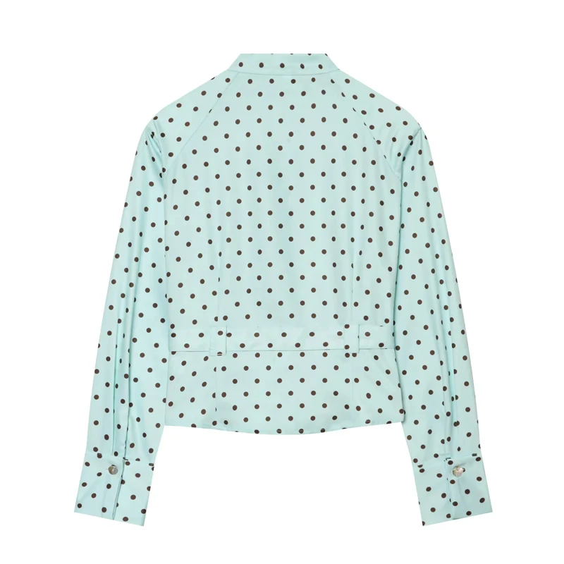 HXAO Damen-Set mit gepunkteten Mini-Shorts und langärmeliger Bluse für den Sommer, niedliche Vintage-Urlaubsoutfits – Detail 4