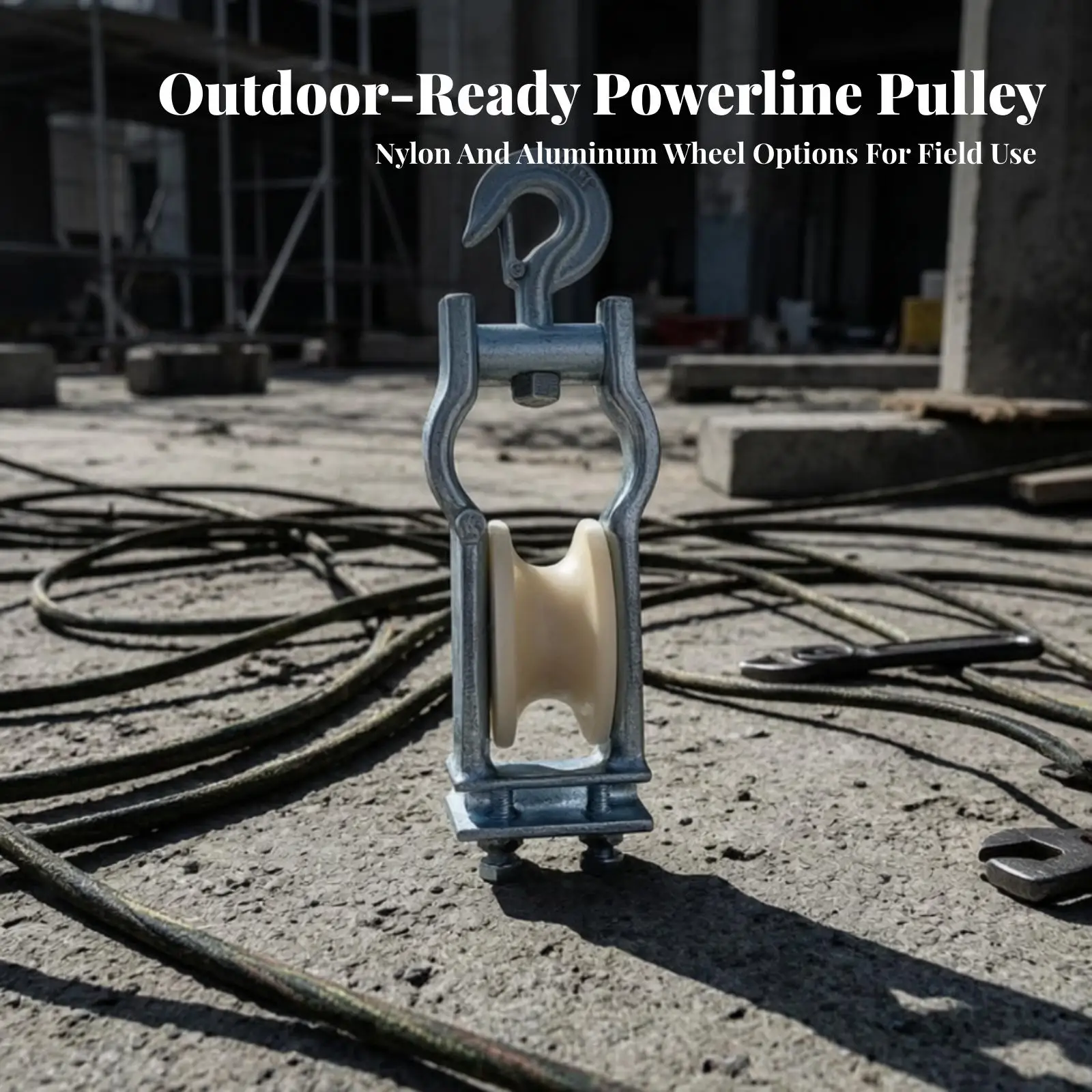 Lightweight Nylon Pulley Wheel with Metal Axle for Cable Installation Overhead Conductor Support with Quick Attach Hook