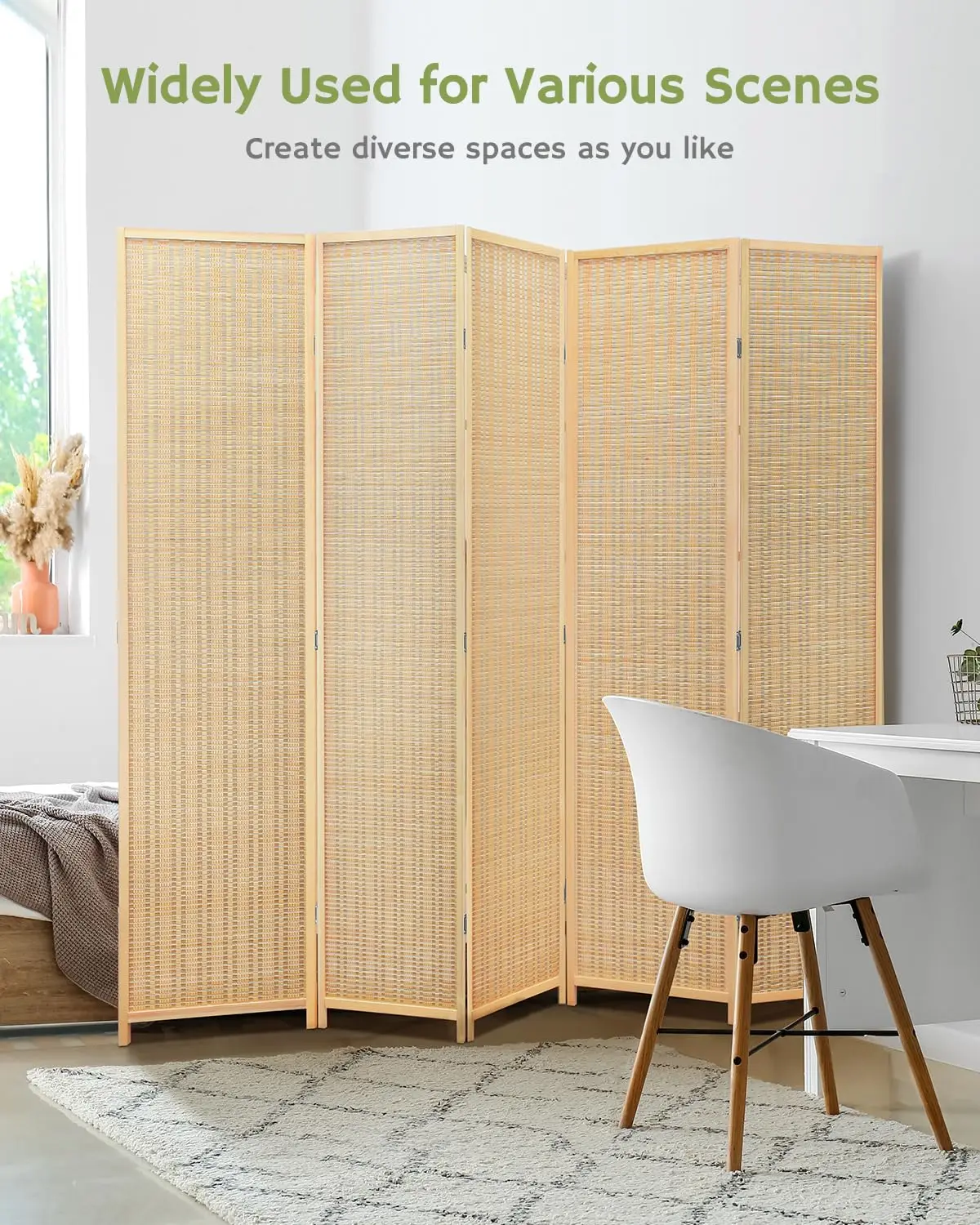 Bamboo Room Divider, 5-Panel Folding Privacy Sn, 6 ft. Tall