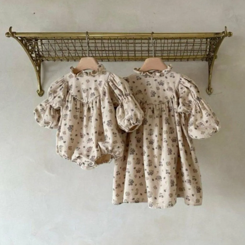 2026 Spring New Baby Girl Vintage Floral Bodysuit Newborn Infant Long Sleeve Cotton Jumpsuit Cute Toddler Girl Clothes 0-24M