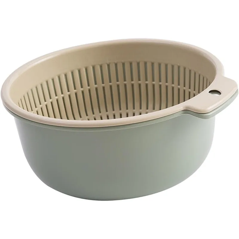 Food Strainer, Vegetable Washing Drainage Basket, Multifunctional Mixing Thicken Material Sturdy Fruit Cleaning Basin for Pasta Salads Noodles, Large Green