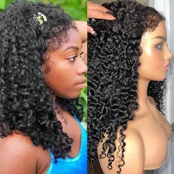 4C Kinky Curly Edges Hairline Kinky Curly 13X4 Transparent Lace Front Wigs for Black Women Попередньо вищипані бразильські 180% щільності