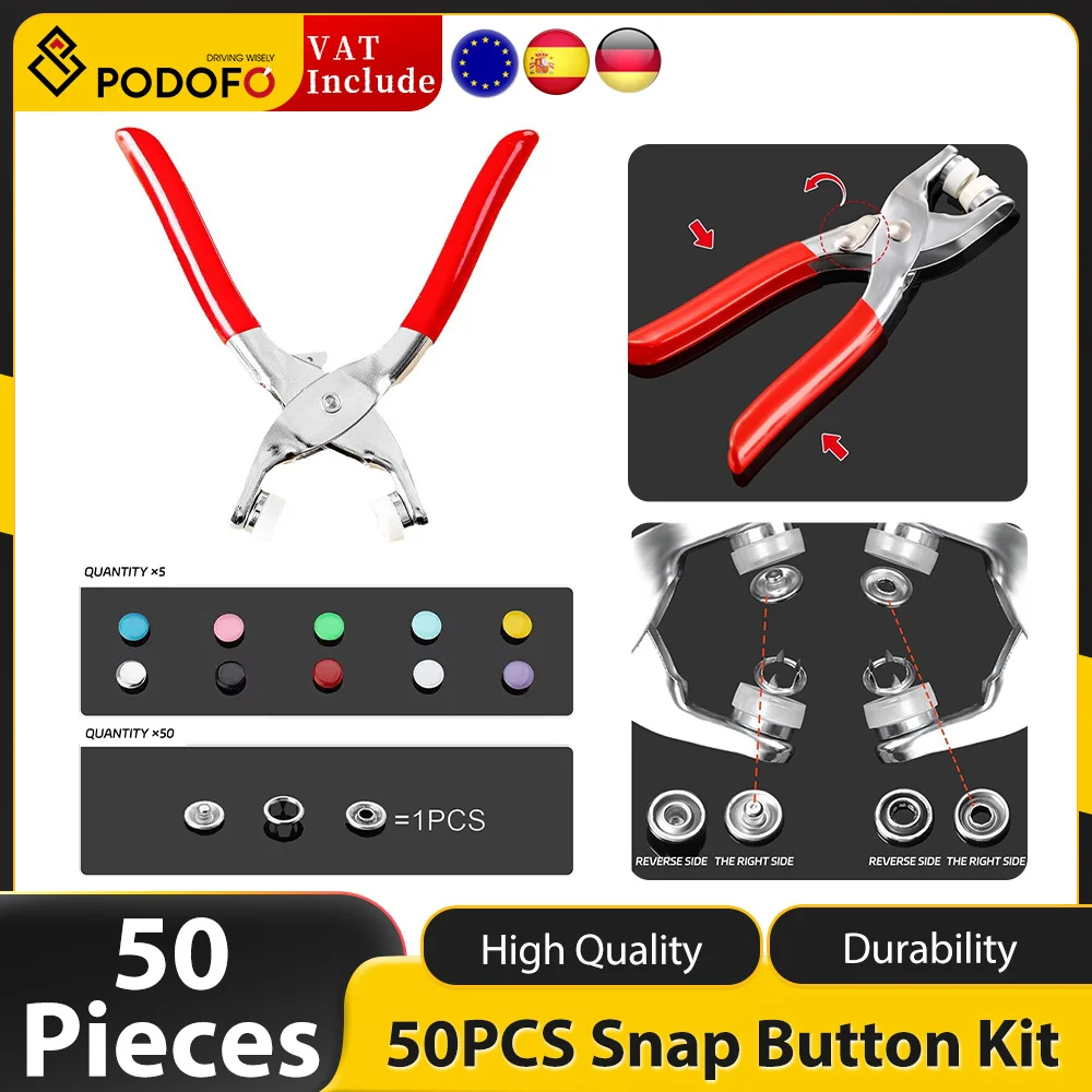 Podofo 50pcs Snap Button Kit Invisible Color Metal Buckle Snaps For Sewing Snap Fasteners Kit For DIY Crafts Clothes Hats Bags