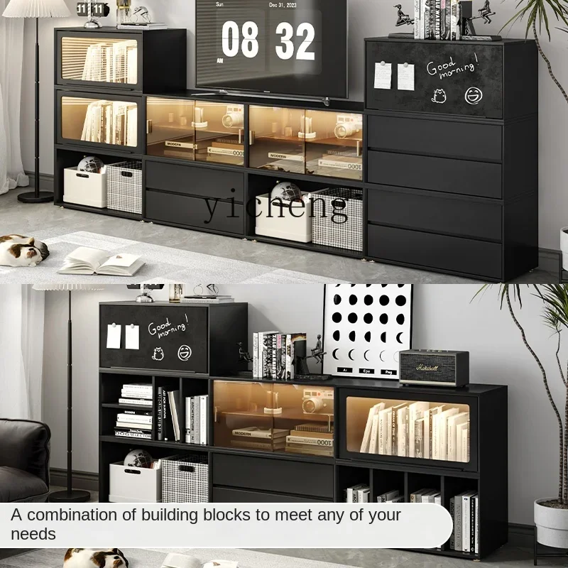 TQH Modern Simple Bedside Locker Bedroom Locker Combination Black Drawer Bookcase