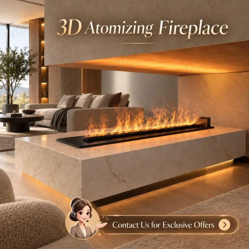 WOFAID 3D Water Vapor Electric Fireplace Insert Smart APP Control Realistic Mist Flame Quiet Operation Optional Crackling Sound