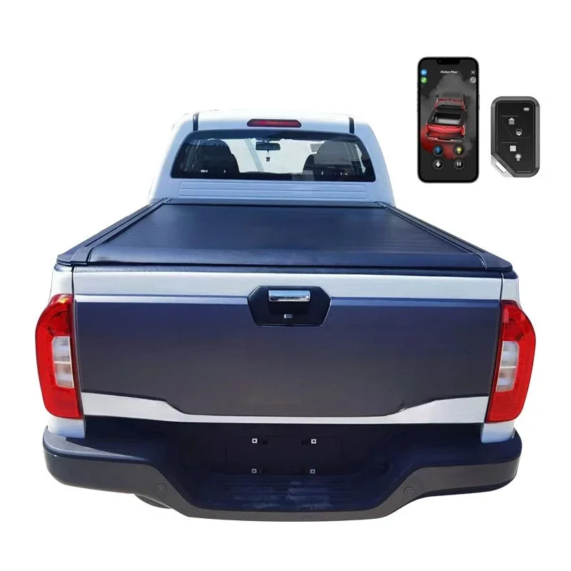 Electric Roll Up Truck Bed Tonneau Cover, Aluminum Alloy Roller Shutter Protective Lid Equipped With Warning Light