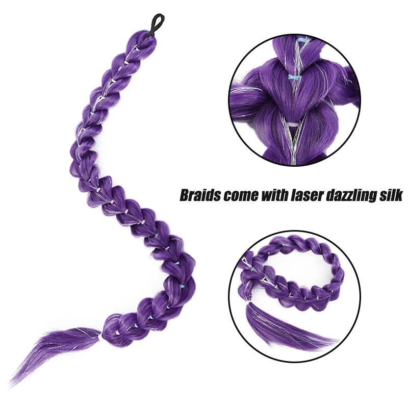 الأرجواني kpop مجموعة الصيد الساحرة رومي تأثيري شعر مستعار أنيمي مع نفس عقال موضوع ذهبي شعر مستعار ذيل حصان جديلة #5