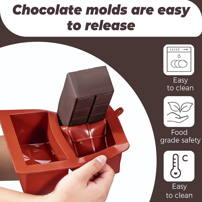 Chocolate Bar Molds Deep Silicone Break-Apart Chocolate Nonstick Protein and Energy Bar Mold Thick Candy Bar Mold Wax Melt Mold
