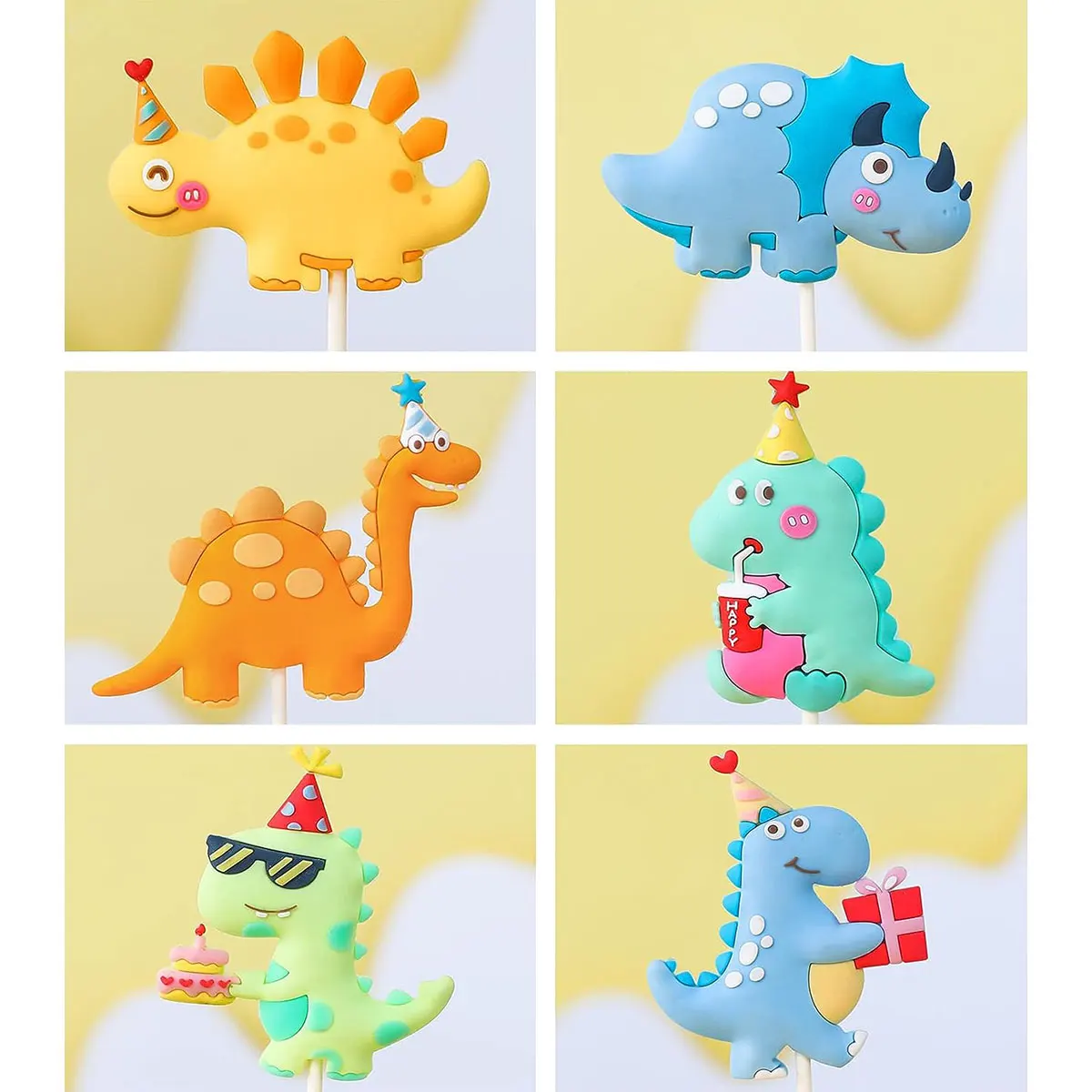 6PCS Little Dino Birthday Cake Decoration Party Supplies Dinosaur Party Three Rex Cake Decoration For Dino Birthday Cake Topper