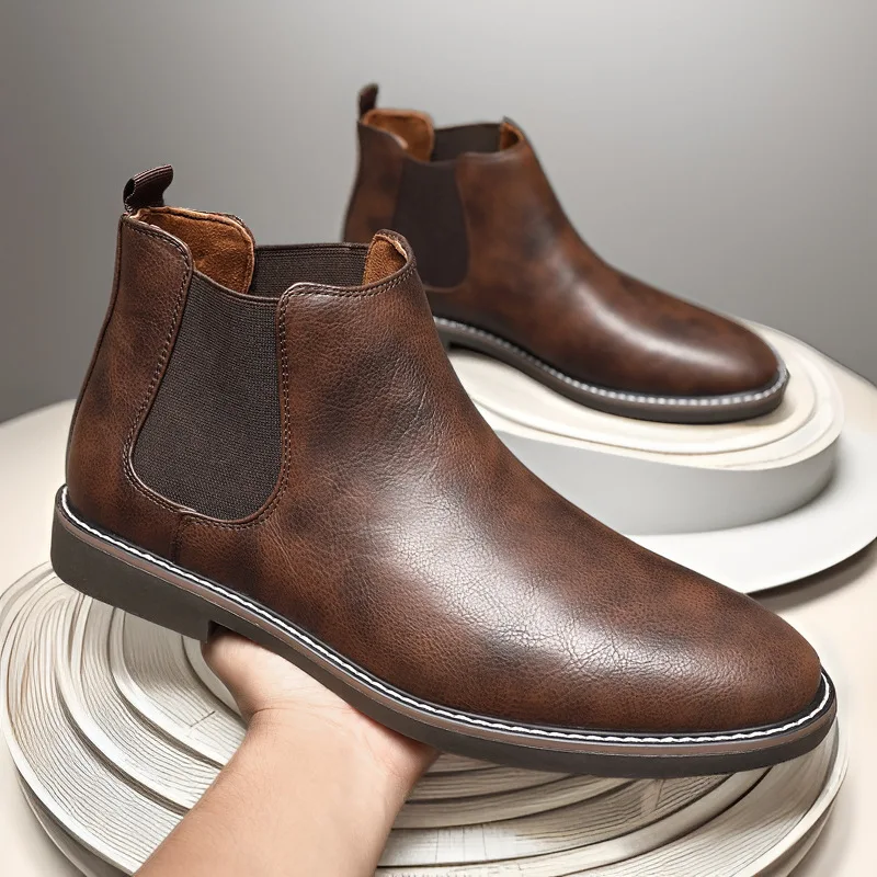 Men's Spring Versatile British Retro Men's Shoes Youth Pointed Short Boots Large Leather Boots