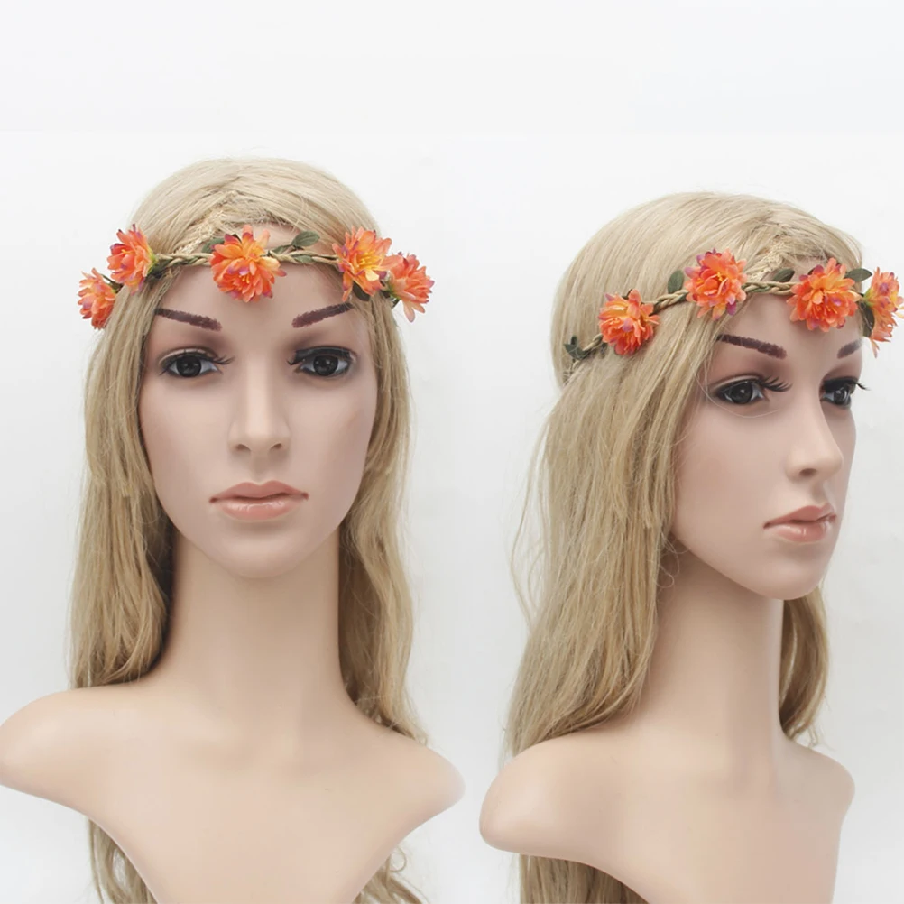 

Bohemia Floral Crown Headband Dark Orange Artificial Daisy Hairband Garland For Wedding Travel Accessory
