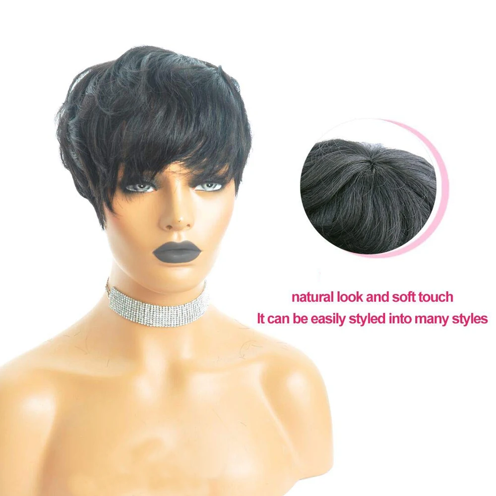 Short Pixie Wigs for Black Women Short Black Curly Pixie Wigs Synthetic Hair Wigs for Black Women Natural Wavy Black Pixie Cut W