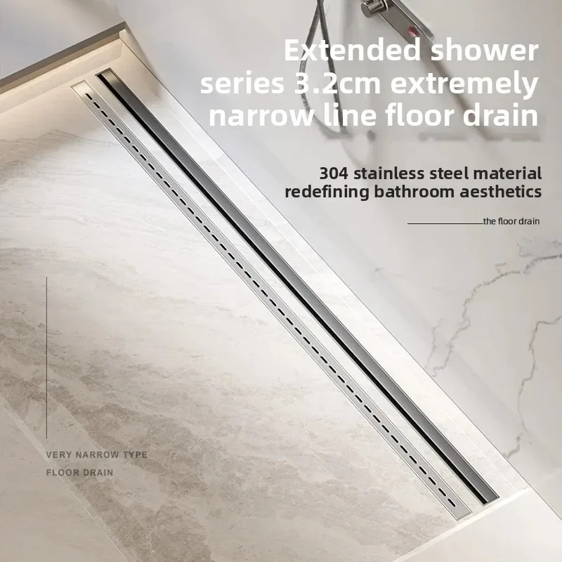 High Quality Bathroom Shower Room Floor Drain Thickened Gun Gray Extremely Narrow Long Floor Drain Deodorant Invisible Drainage