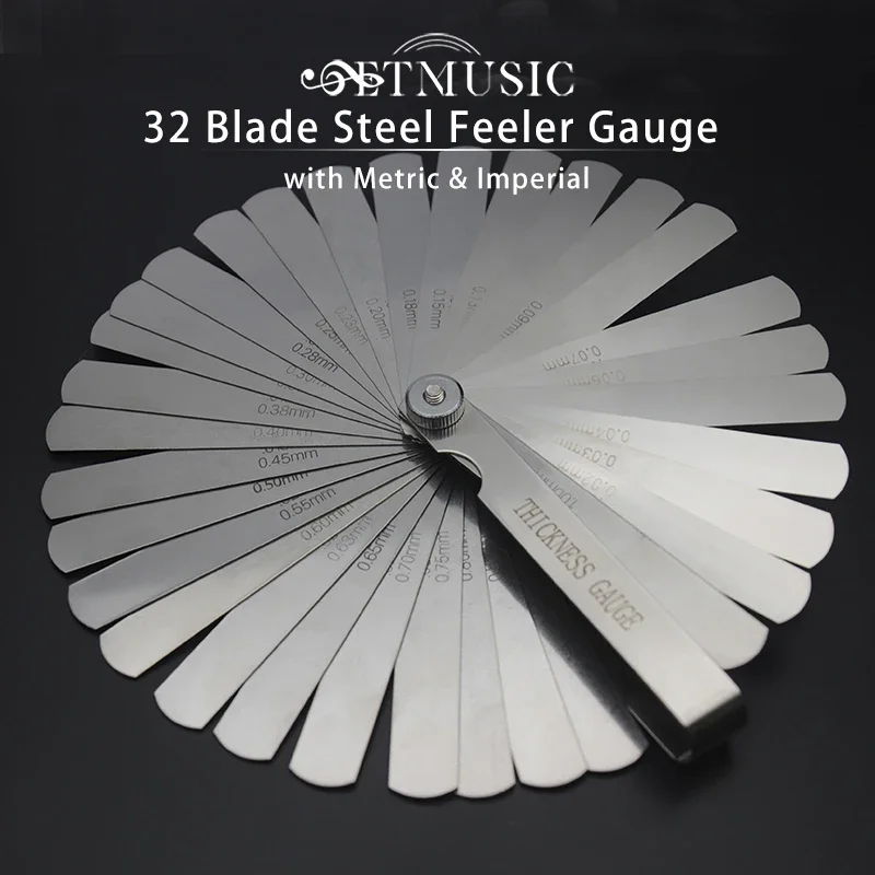 32 Blade Steel Feeler Gauge (0.0008inch to 0.040inch), Thickness Feeler Gage Gauge Gap Measuring Tool with Metric & Imperial