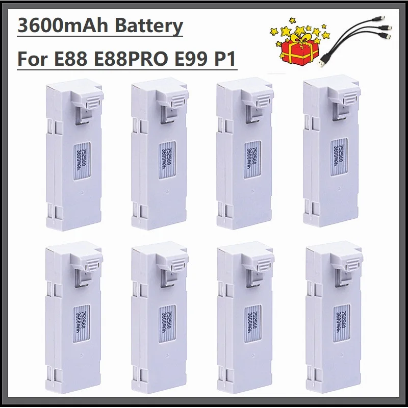 

For E88 E88PRO E525 P1 P8 Drone Battery 3600mAh 3.7V for E88MAX E99 E99PRO P1 P5PRO K3 S1 P8 Mini Uav RC Drone Lithium Battery