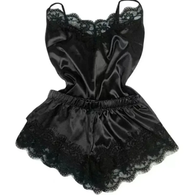 

Женский пижамный комплект из 2 предметов, кружевные шелковые атласные укороченные топы с шортами, комплект сексуального нижнего белья, пижамы с бантом, домашняя одежда