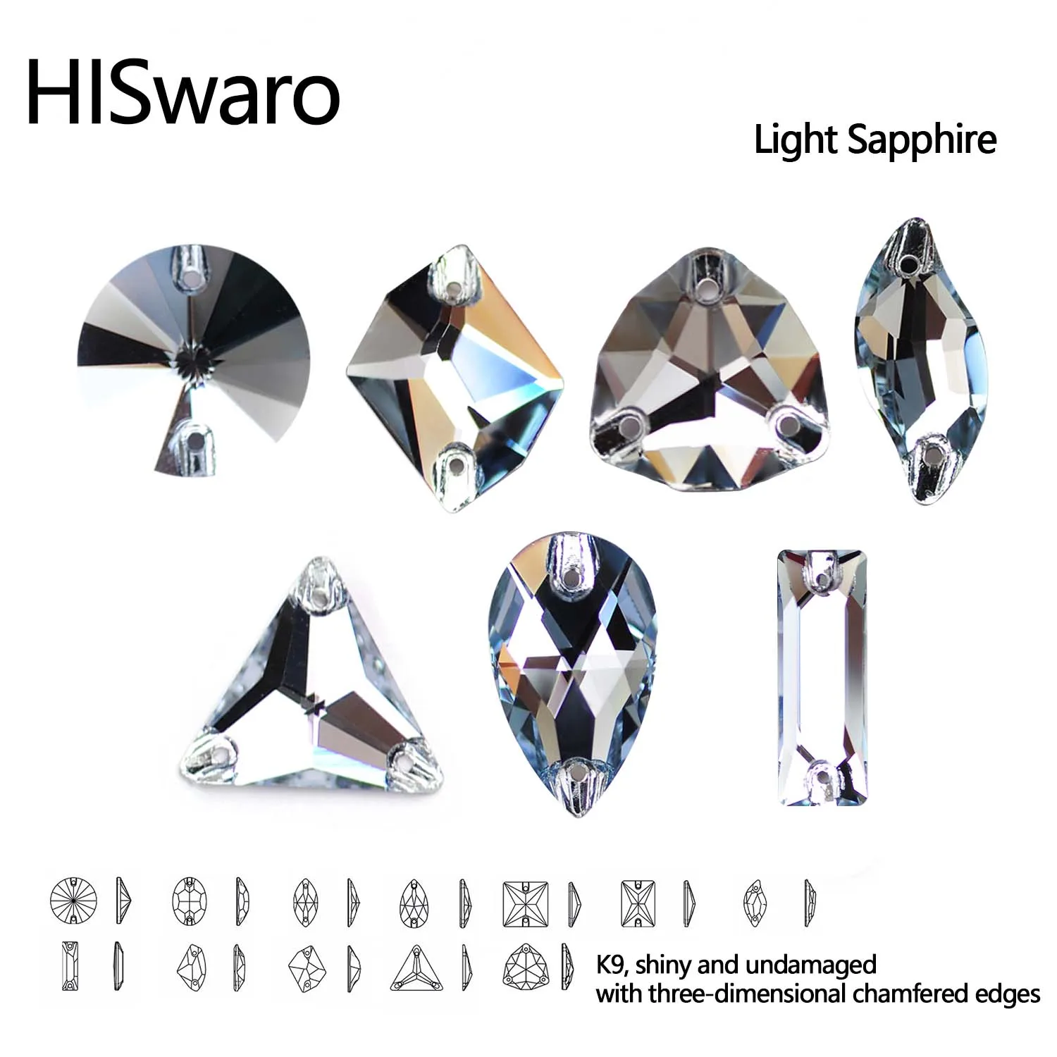 

Стразы HISwaro Light Sapphire Mix Shapes, роскошные бриллиантовые украшения, плоские стразы, синие стразы для пришивания, кристаллы для одежды