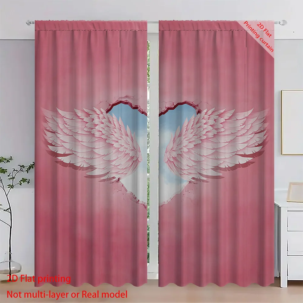 

Love Dream Wings Printed Curtains, Rod Through Curtains Suitable for Children's Bedroom, Balcony Windows, Home Decoration