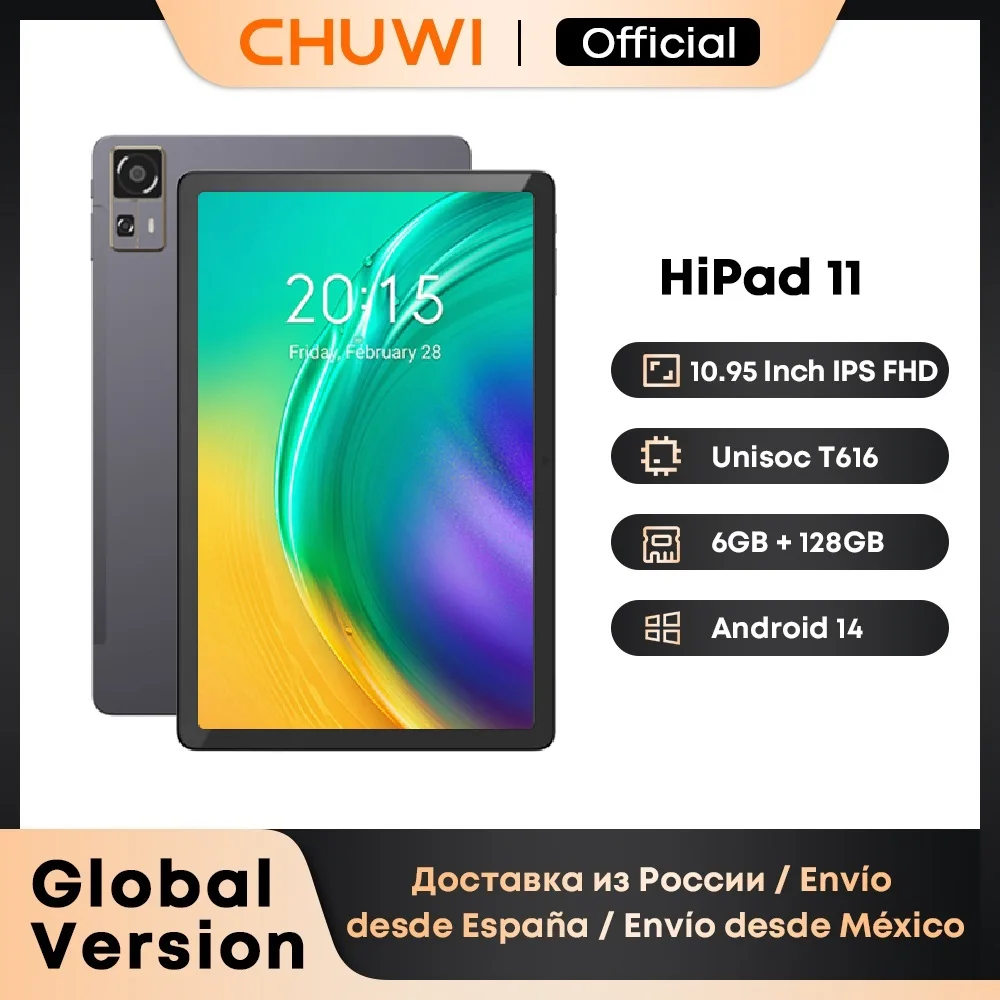

Планшет CHUWI HiPad 11, 6 ГБ, 128 ГБ, Android 14, планшеты, 10,95-дюймовый FHD IPS-экран Unisoc T616 Qcta Core Pad, сетевой планшетный ПК 4G LTE