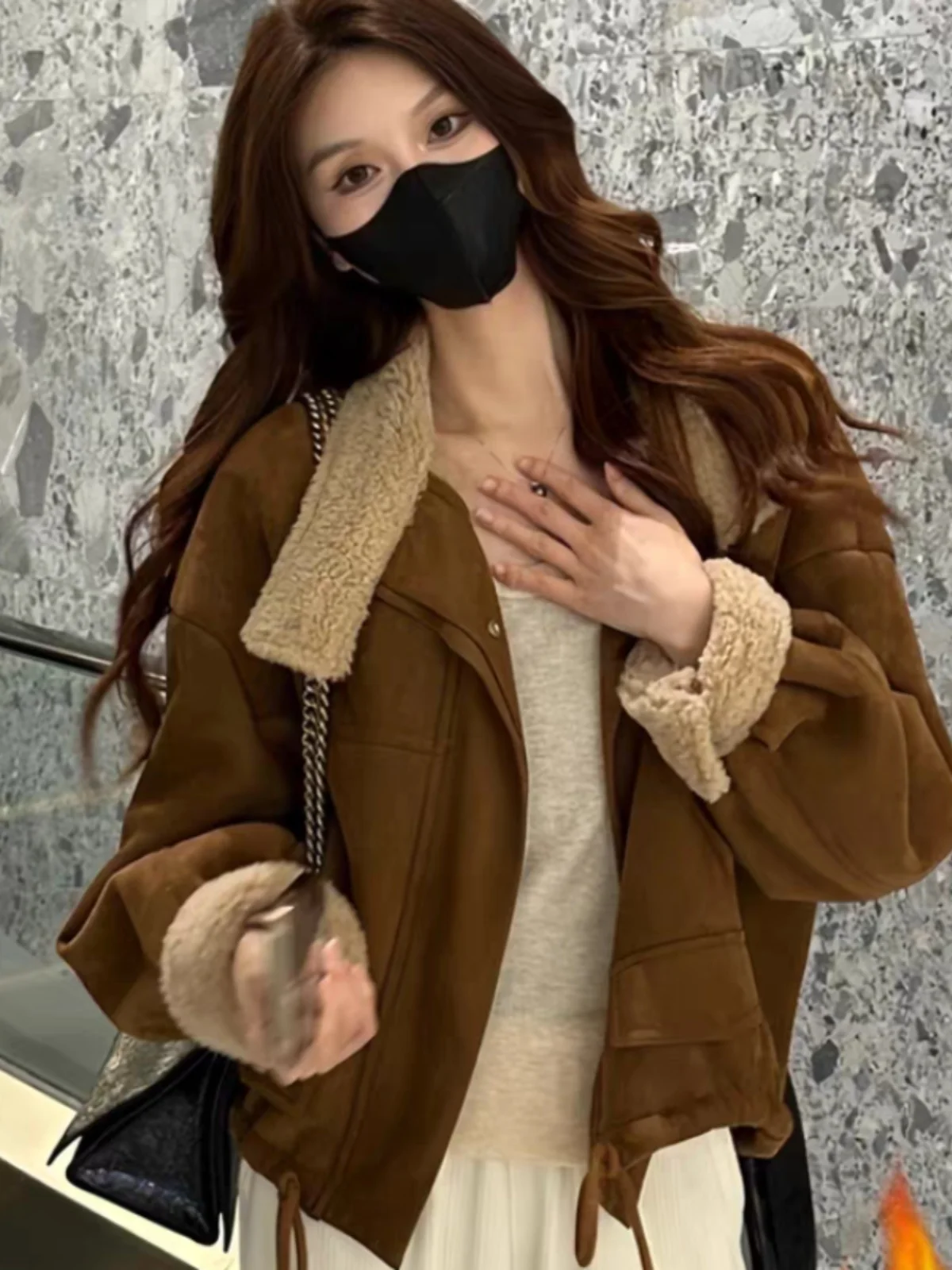 

Lamb Wool Jacket Coats Woman Baseball Uniform Inspired Team Outfit Design Sport Costume Aesthetic Athletic Gear Look Game Ladies