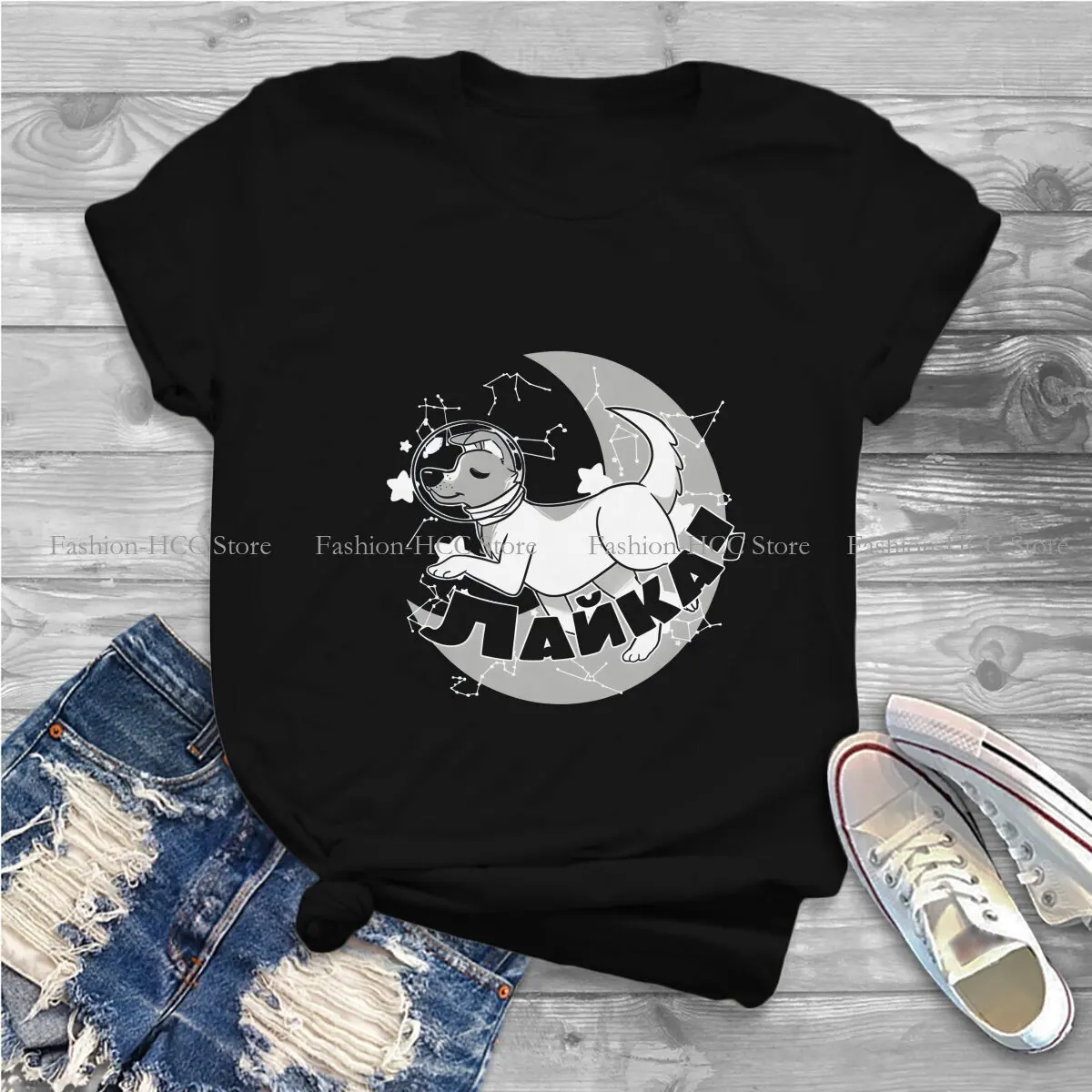 Journey Hipster Polyester TShirts Laika first Space Dog Women Graphic Tops T Shirt O Neck