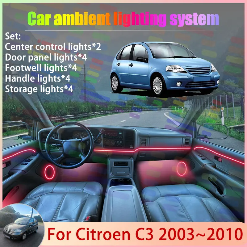 

For Citroen C3 FC FN 2003~2010 2004 2005 MK1 2/18 in 1 Car Atmosphere Light Lamp RGB Shade Ensemble Streamer Atmosphere Set Auto