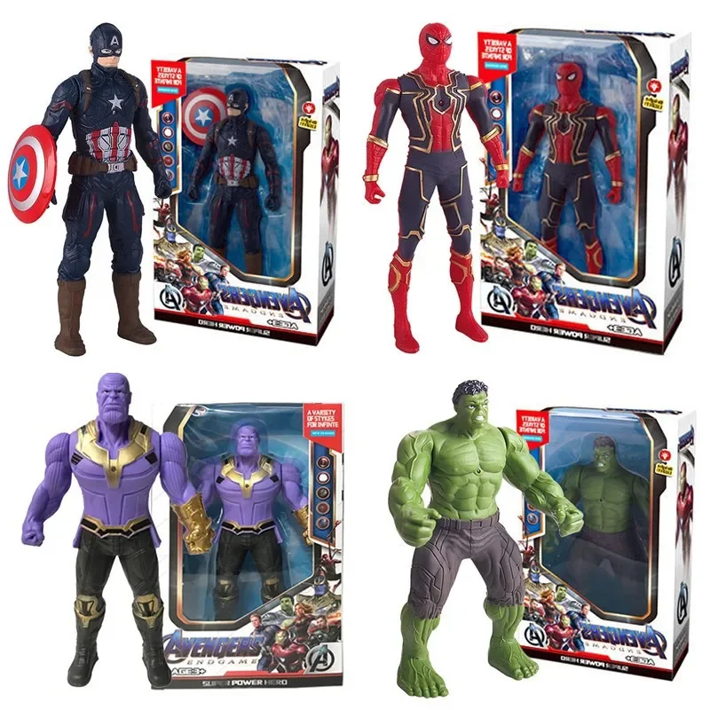 Disney Avengers Super Hero Action Figures LED Light Ironman Spider Man Thanos Hulk Model Toys Anime Doll Kids Brinquedos Chri