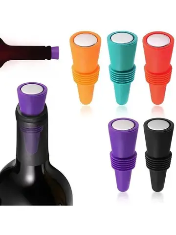 Silicone Wine Bottle Cap  Air-Tight Leak Proof Stoppers for Champagne & Drinks Reusable Cork Replacement