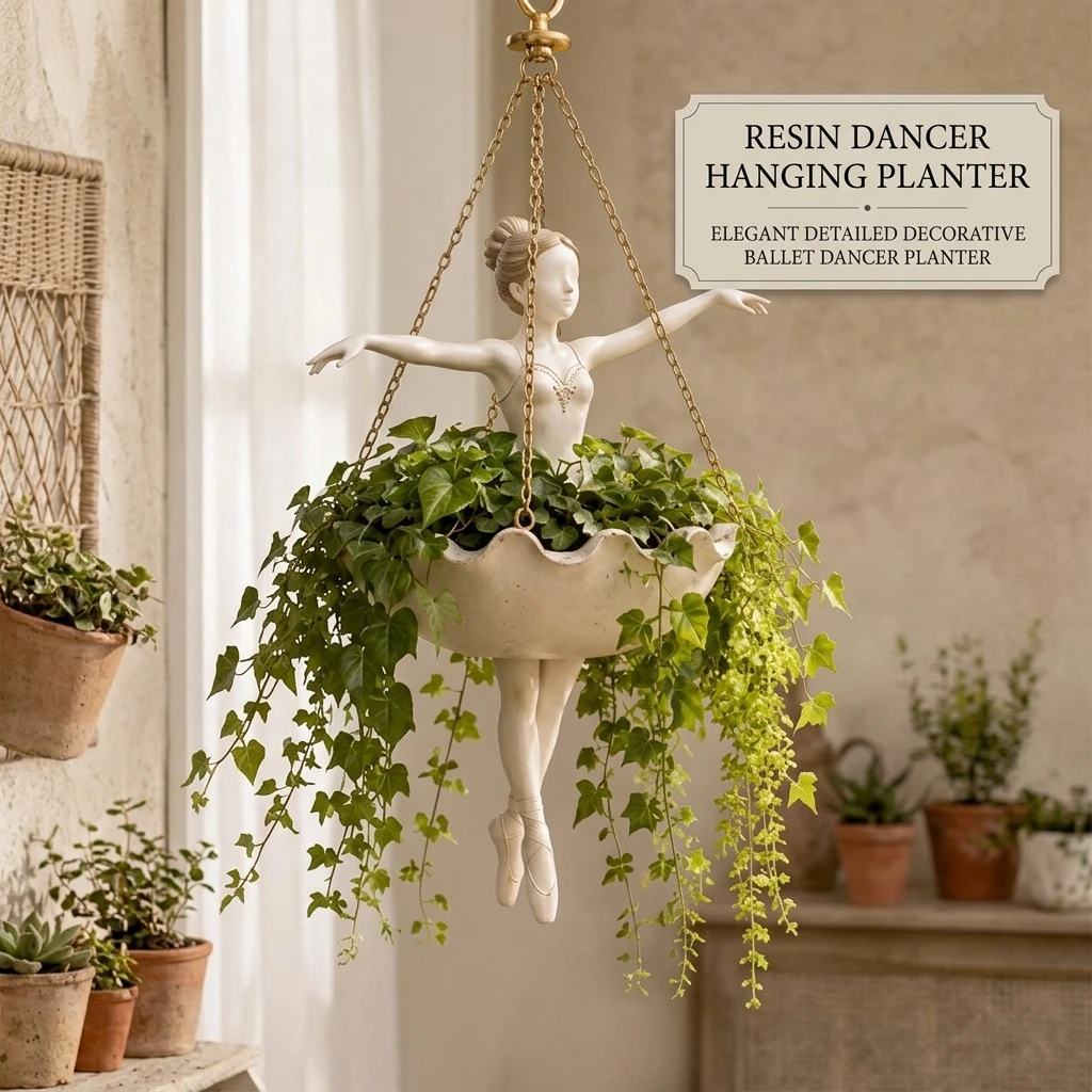 Hanging Flower Holder Decorative Planter Pot for Indoor Home Decor Resin Ballet Dancer Pot Wall Ceiling Ornament