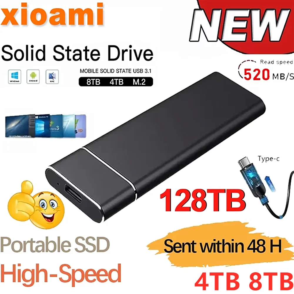 For xiaomi Portable 128TB 64TB SSD External Moblie Hard Drive High Speed 16TB 8TB 4TB Hard Disk for Desktop Mobile Laptop Comp