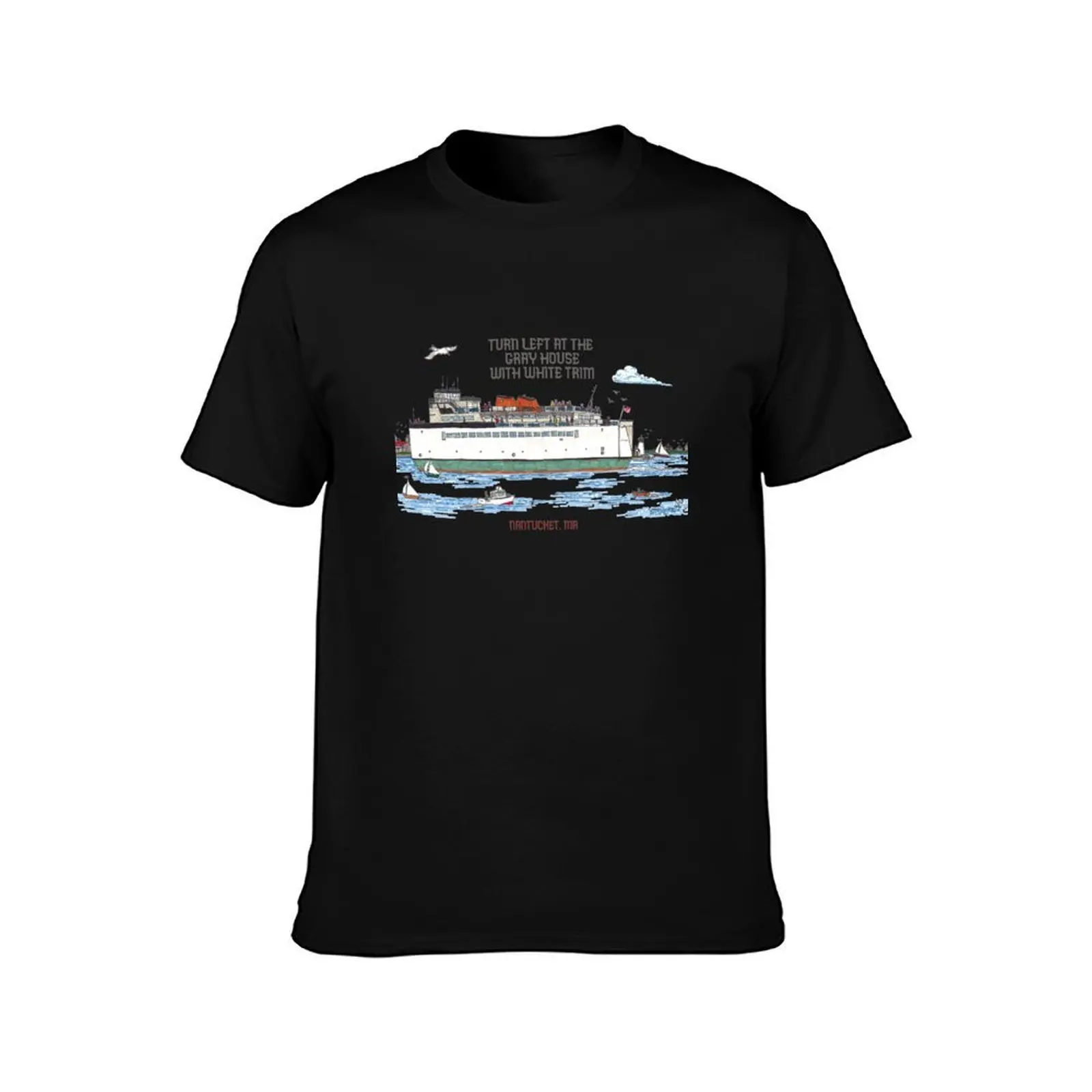 Nantucket Ferry T-Shirt, Summer Casual Cotton Tee, Oversized Streetwear Tops, Vintage Graphic Print, Loose Fit Short Sleeve