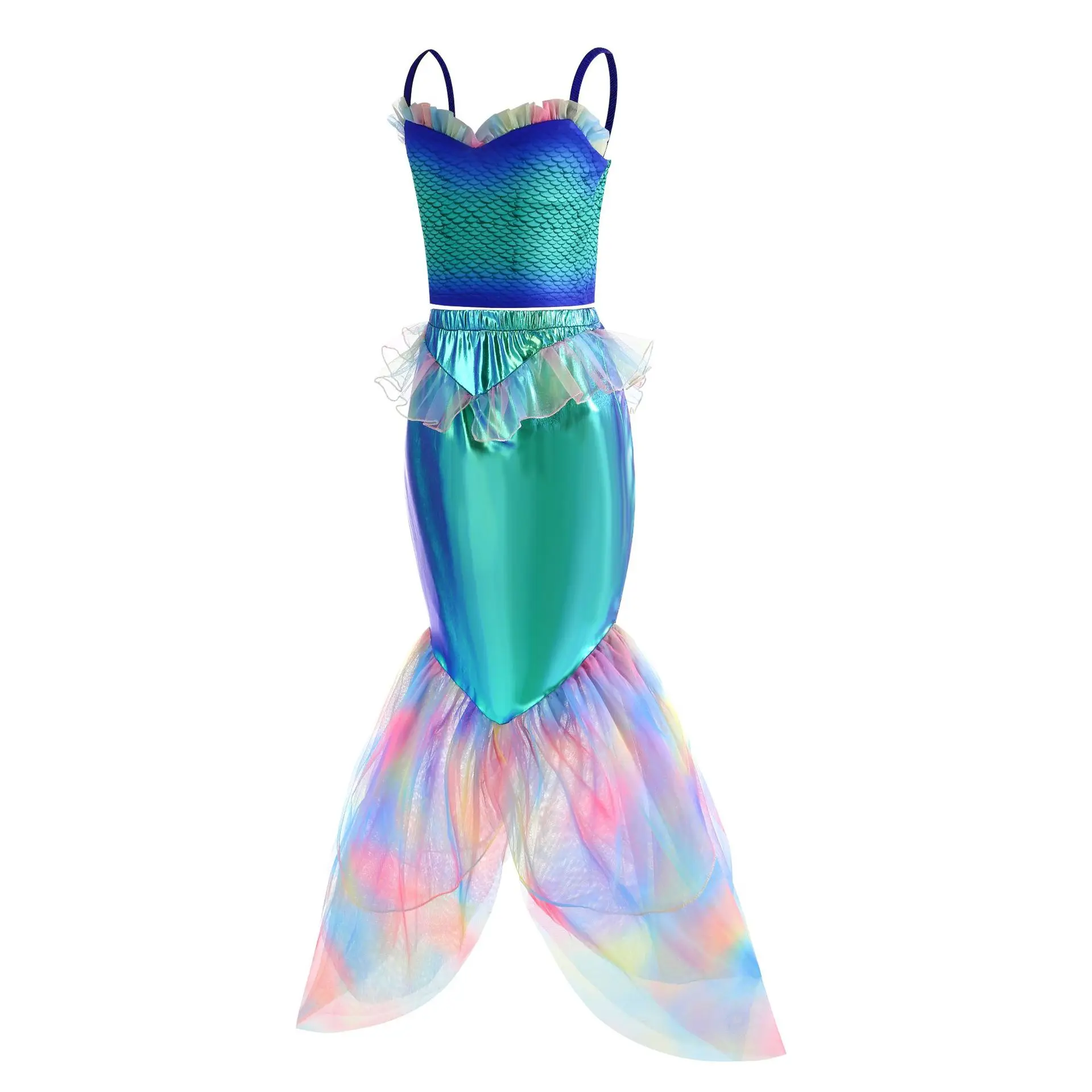 2024 New Mermaid Cosplay Costume Girls Ariel Movie Role Playing Princess Siren Suit Children Summer Pool Party Clothing Dress up