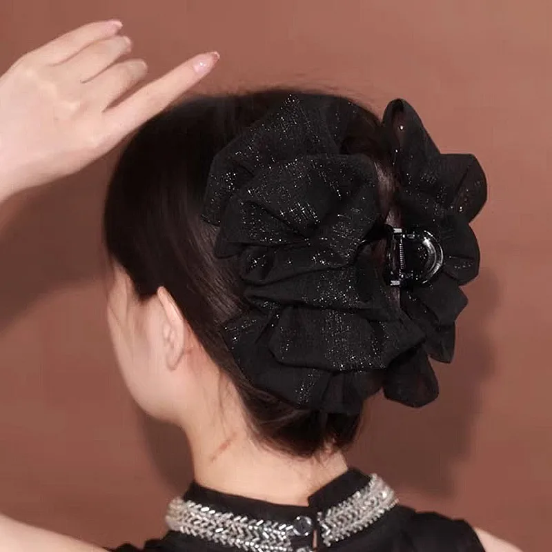 両面メッシュヘアクリップ、ロリータレトロ、ガールズバックスプーン、固定ヘアサイド、ブラックボウノット、ラインストーンレースヘッドウェア、2023