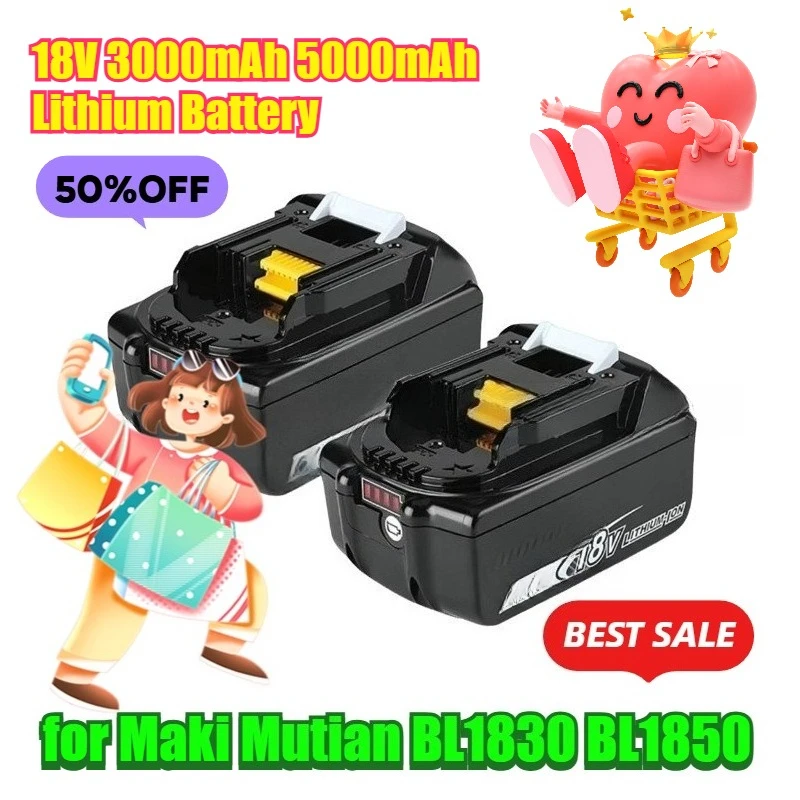 

18V 3000mAh 5000mAh for Maki Mutian BL1830 BL1850 Cordless Power Tool Lithium Battery