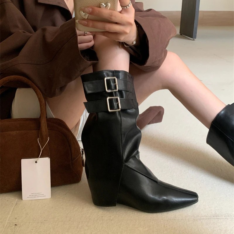

ZOOKERLIN Winter Women Biker Boots Fashion Buckle Ladies Elegant Platform Long Pipe Booties Casual Woman Shoes Mid Tube Booties