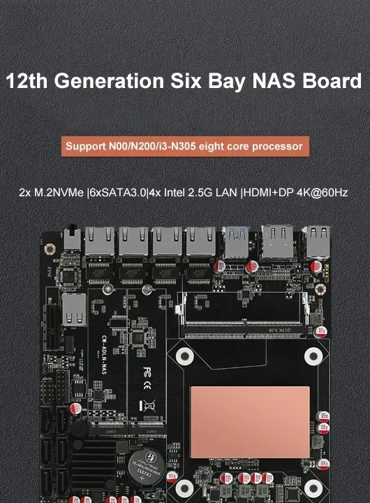 BitPC Intel N100/i3-N305 Nas اللوحة الرئيسية DDR5 2 * M.2 NVMe 6 * SATA 3.0 ITX I226-V SO-DIMM 4 * 2.5G Lan Board نوع اللوحة الأم