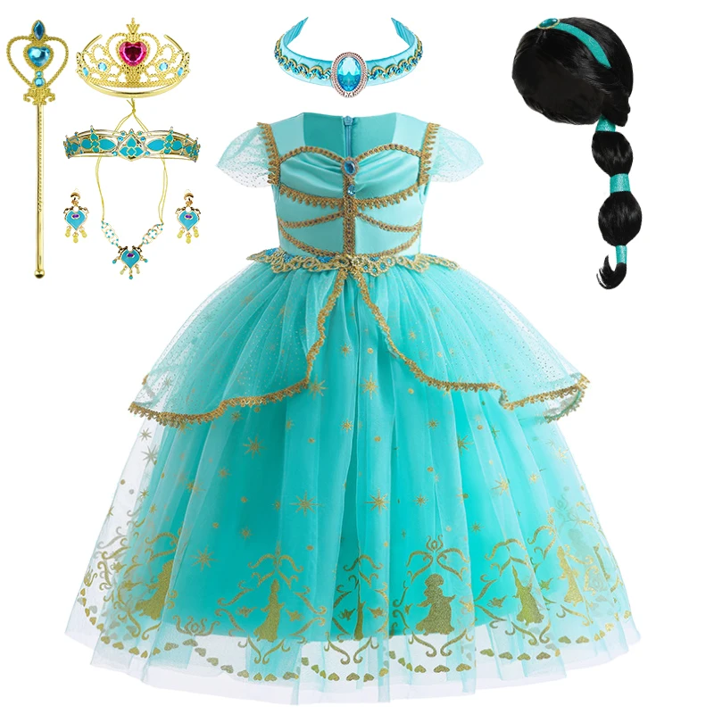 Fantasia Halloween Fairy Aladdin Jasmine Princess Dress for Girls Tulle Disguised Party Gowns Children Carnival Cosplay Costume