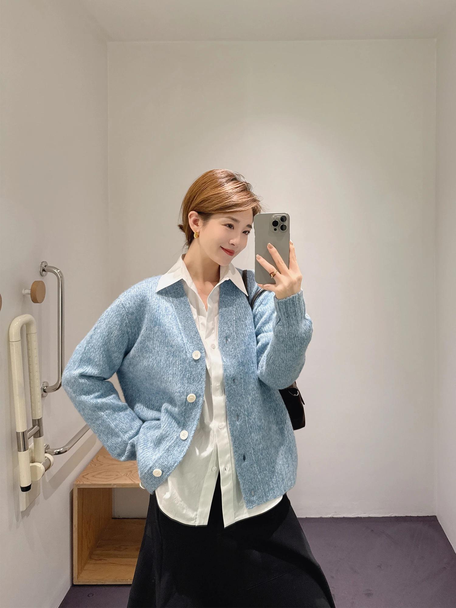 

Original Quali Camere Silk Blend V-Ne Knitted Open Cardigan Women's Top Soft Loose Fit Long Sve Spring Faion