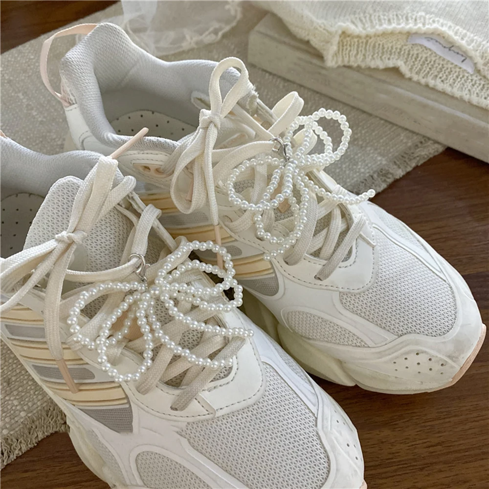 2PCS Double Layers Pearls Tassel Shoelace Clips Buckle Decorations For Sneakers DIY Women Shoe Pendants Keychain Bow Shoe Chain image 5