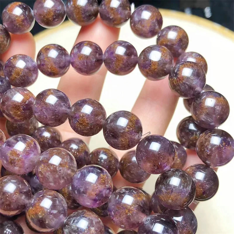 Natural  purple rutilated bracelet  Bracelet Women Colorful Beautiful Round Strand Lovers Jewelry Gift 9/10/11/13MM