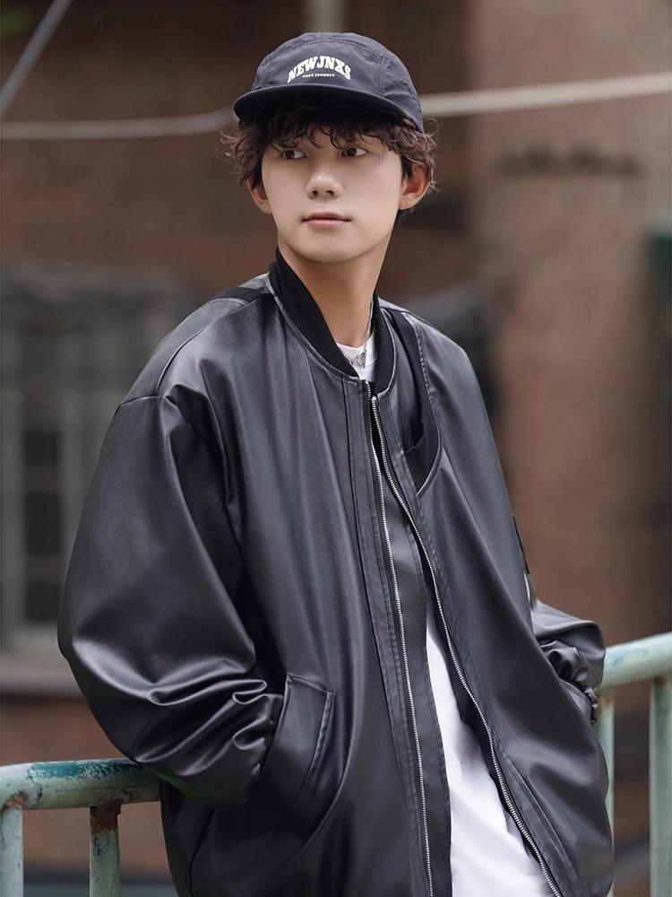 

Молодежная мужская куртка-пилот из искусственной кожи для весны и осени, в американском бейсбольном стиле, свободного кроя, с антистатической обработкой