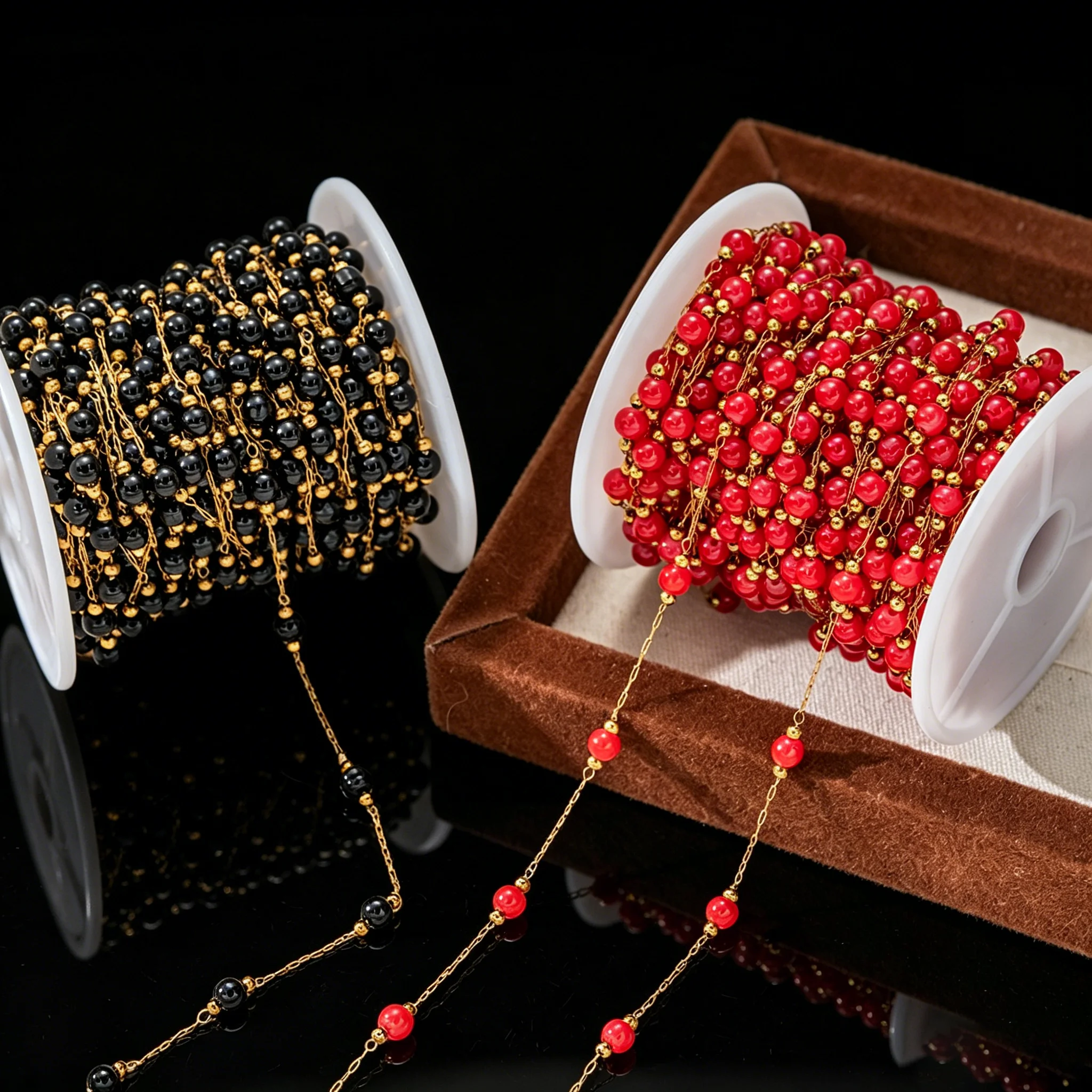 1 Meter Edelstahlkette mit Runden Perlen in Goldfarbe für DIY Armband Halskette Schmuckherstellung Bastelbedarf Zubehör – Detail 2
