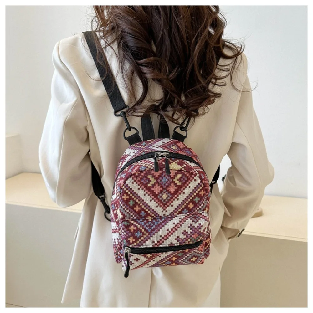 Zipper Female Backpack Portable Ethnic Style High-capacity School Backpack Adjustable Mini Shoulder Bag Adult