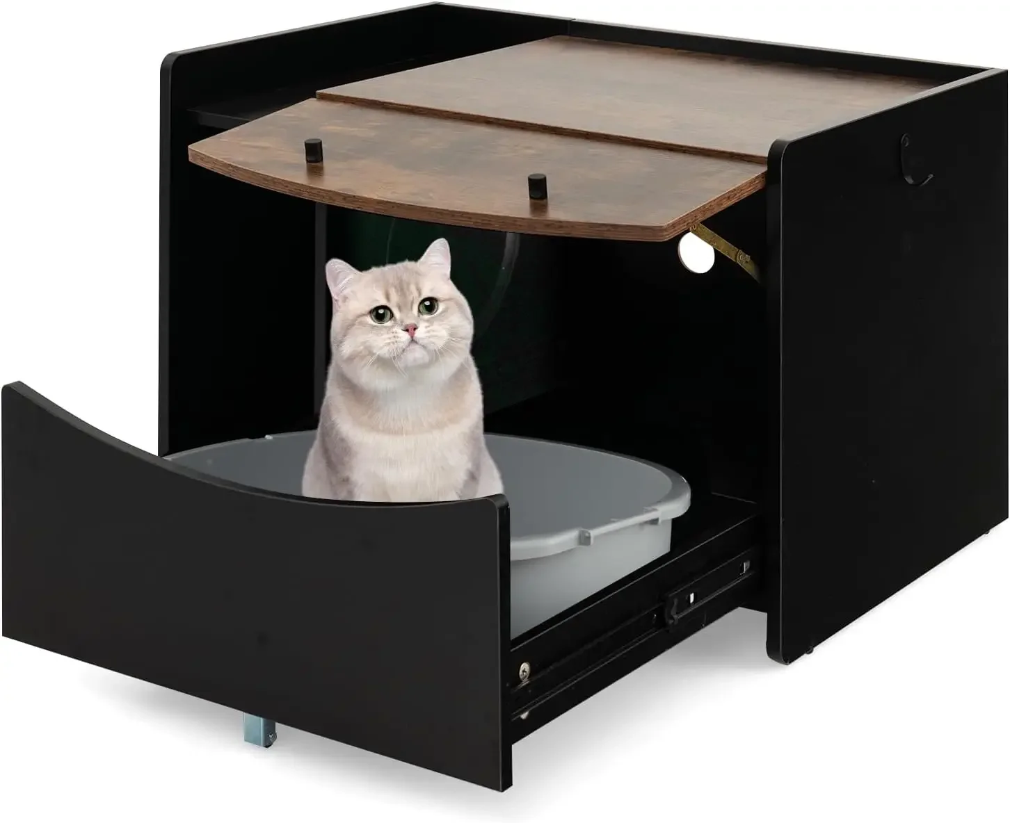 

Cat Litter Box Enclosure w/Pull-Out Drawer, Hidden Cat Washroom Furniture w/Flip Door, Rolling Caster, Indoor Cat House